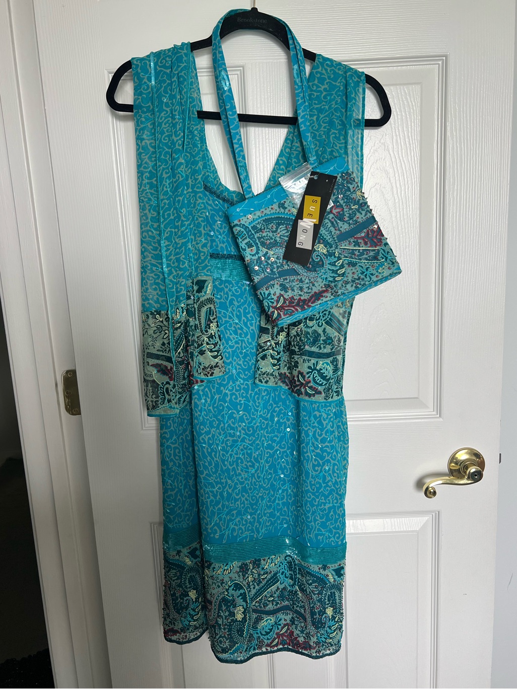 Sue Wong Blue Silk 3 Piece Dress Set